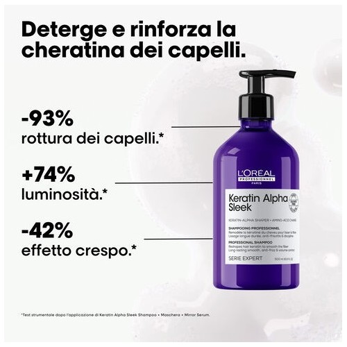 L'Oréal Professionnel Keratin Alpha Sleek Shampoo Senza Solfati Anticrespo 500 ml